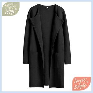 Open Front Long Cardigan Sweater Coatigan Knit Regular Fit Medium